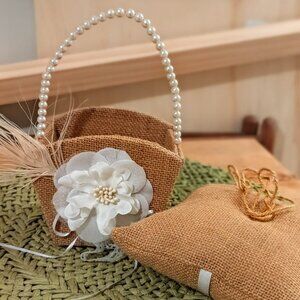 Burlap Rustic Flower girl basket and ring bearer pillow - wedding